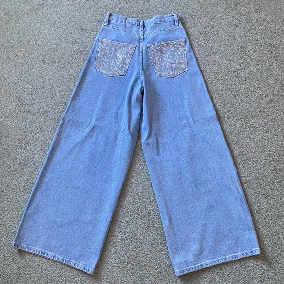 Topshop wide leg MOTO sequin rhinestone Jean - Picture 3 of 7